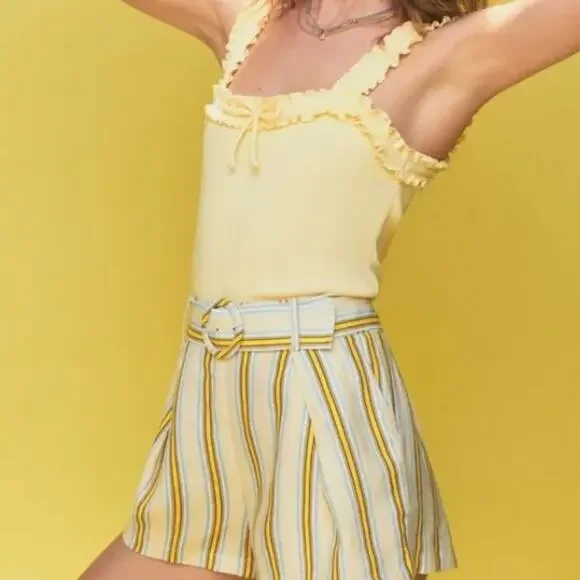 Anthropologie Maeve NWT Linen Striped Belted Shorts Size 12